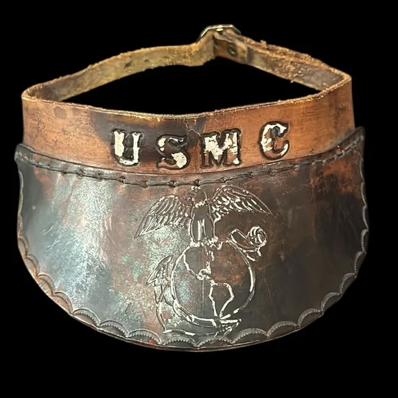 Vintage Leather Tooled USMC Leather Visor - Picture 1 of 15